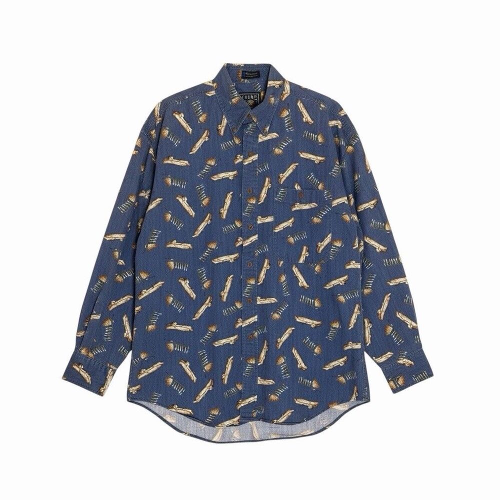Chaps Ralph Lauren Vintage 90s Mens Button Front Shirt Top Blue L